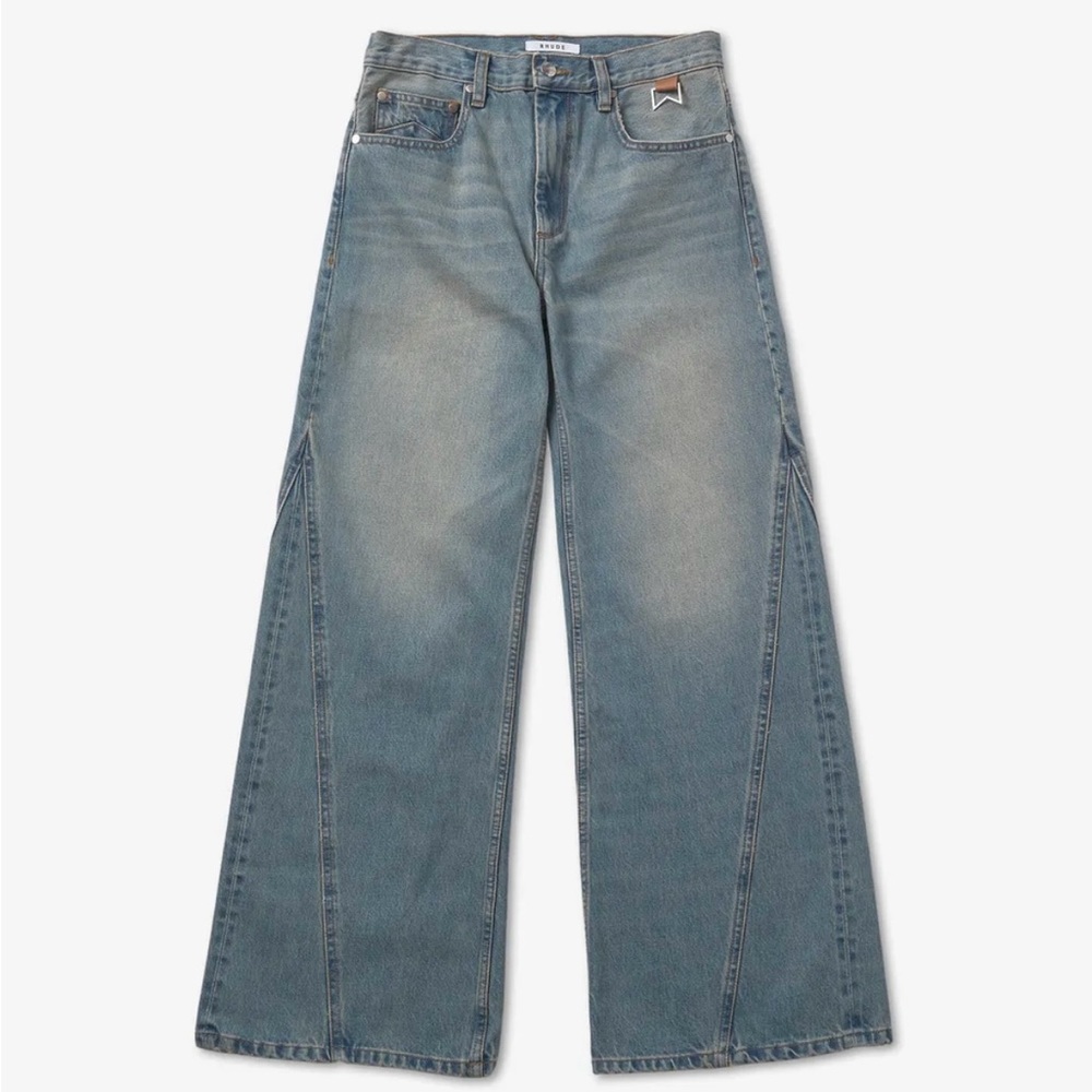 RHUDE Jeans Chevron Wide Leg Denim Pants - Indigo. 100% Cotton | Size 28